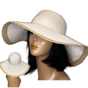 Target Floppy Straw Sun Hat cream tan boarder Summer Beachy Vacation Size OS